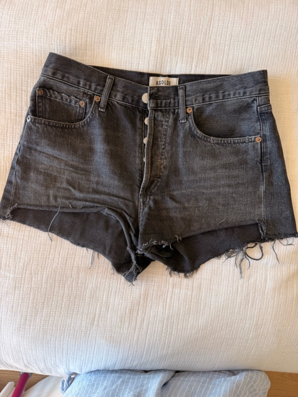 Agolde Black High-Rise Raw-Hem Denim Cutoff Shorts
